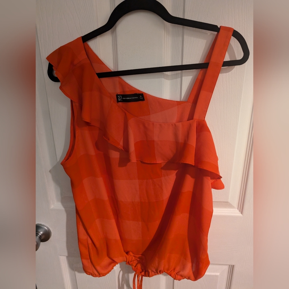 New York & Company Red Ruffled Blouse Sz XL